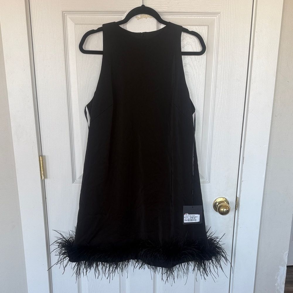 Mac Duggal Black Feather Hem Dress Sz 12 NWT - Picture 4 of 8